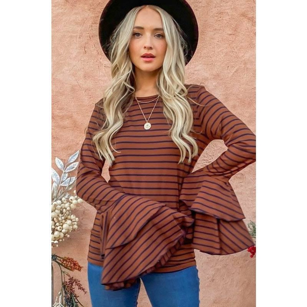 AndTheWhy Double Bell Sleeve Striped Top | Size Medium | NWT